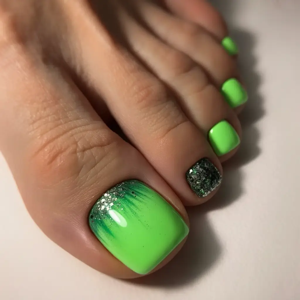 popular toe nail colors 2026 Lime Glow Gradient