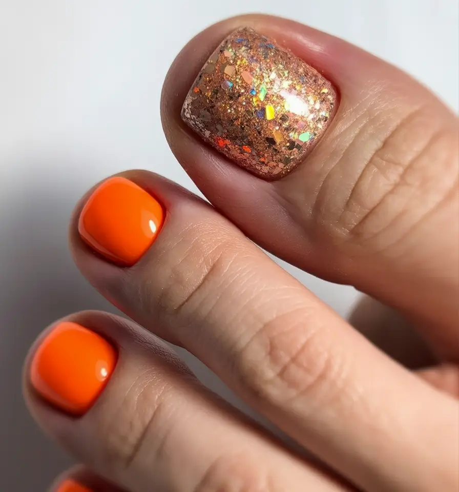 popular toe nail colors 2026 Orange Sunset Spark