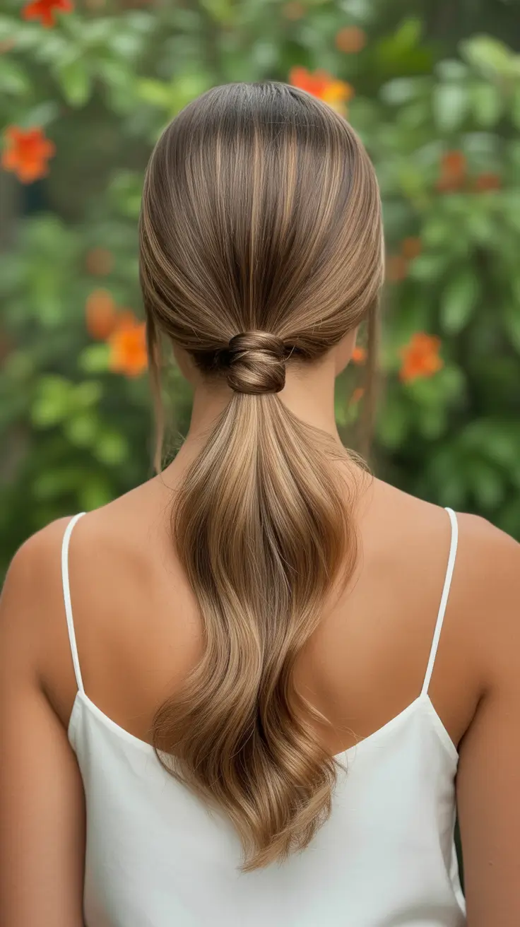 Quick hairstyle ideas 2026 Knotted Low Ponytail with Soft Waves