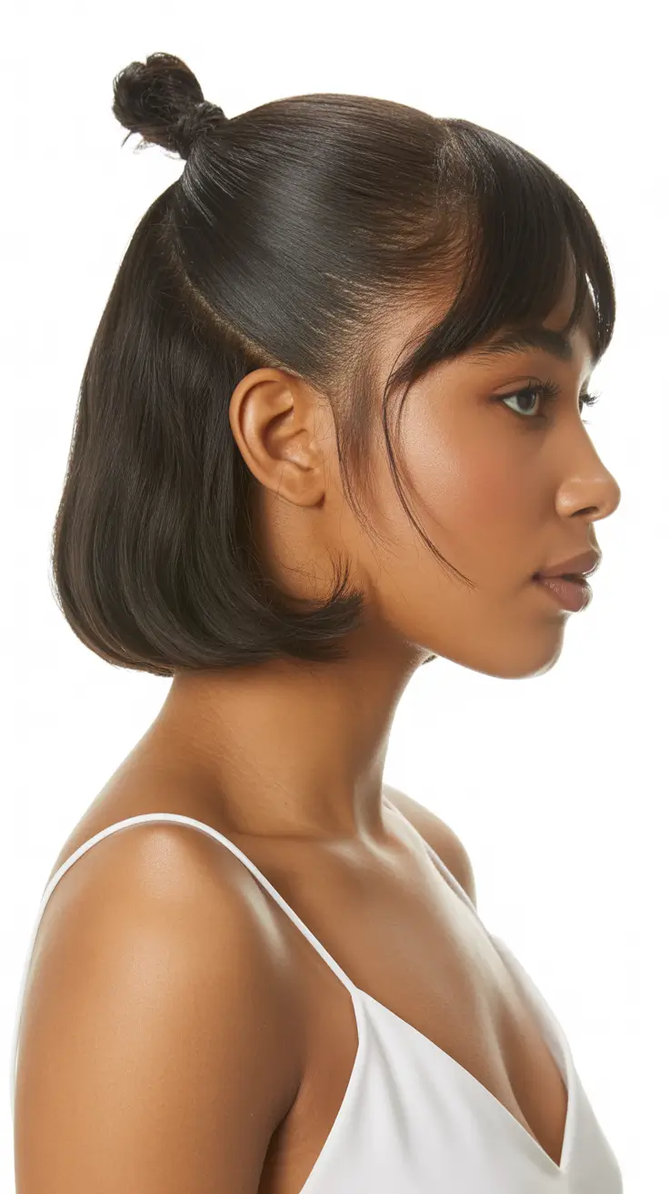 Quick hairstyle ideas 2026 Mini Top Knot with Sculpted Bob