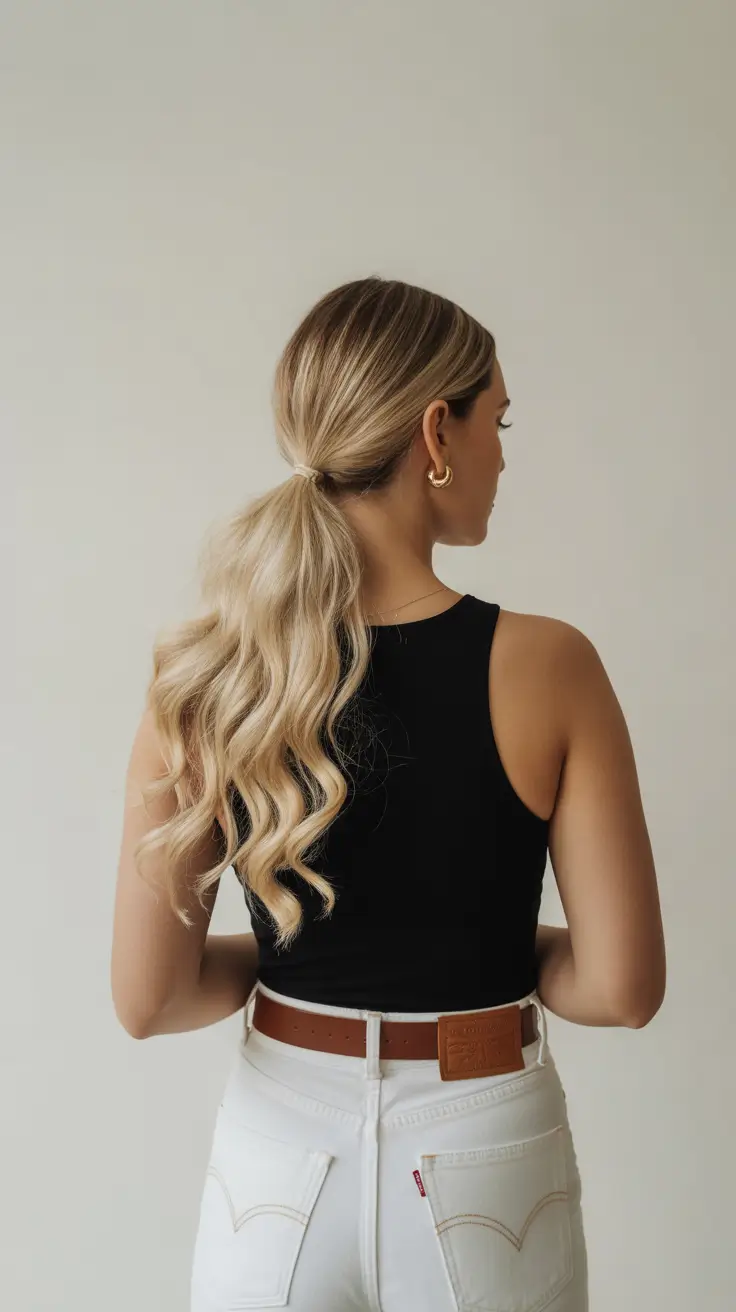 Quick hairstyle ideas 2026 Loose Waves Ponytail with Soft Blonde Blend
