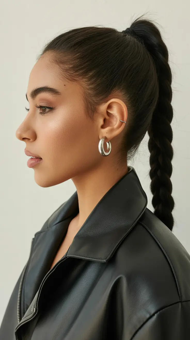 Quick hairstyle ideas 2026 High Braided Ponytail with a Sleek Base