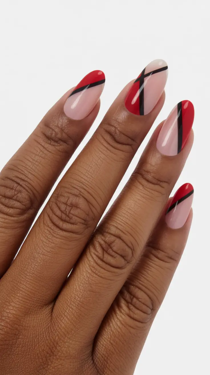 red nail designs 2026 Modern Red Angles With Minimalist Striping