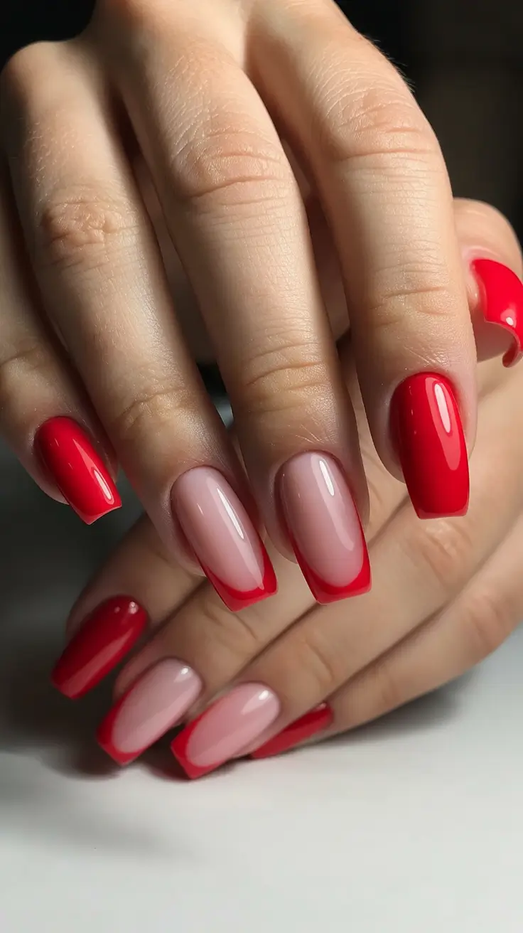 red nail designs 2026 Red French Glow With Soft Gradient Base