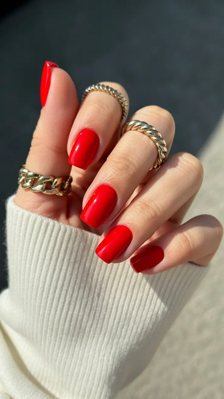 red nail designs 2026 Classic Glossy Red for Everyday Impact