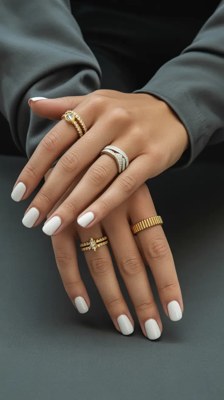 simple short acrylic nails 2026 Clean Winter White Minimalism