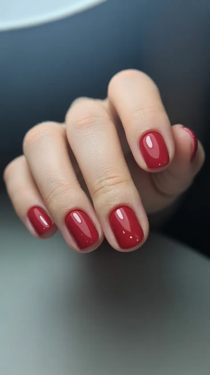 simple short acrylic nails 2026 Classic Glossy Red for Timeless Confidence
