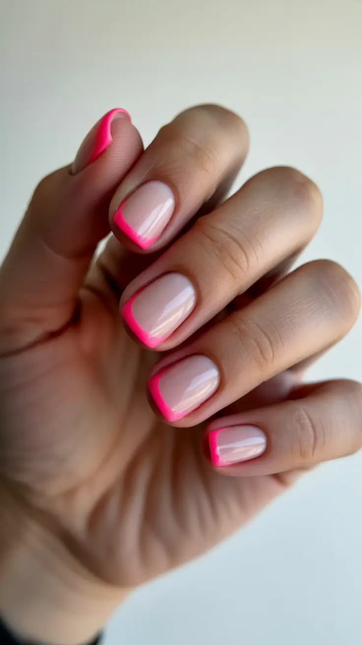 simple short acrylic nails 2026 Neon Pink French Tips for a Bold Twist