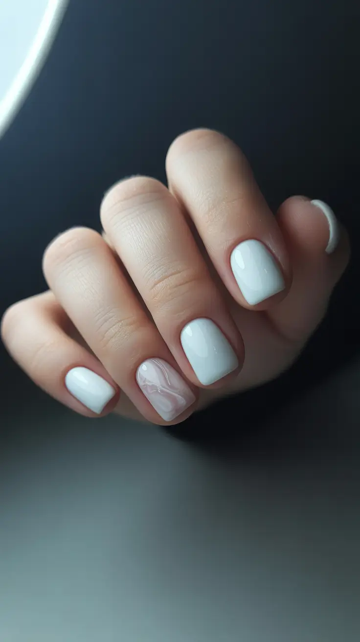 simple short acrylic nails 2026 Milky White Soft Touch With a Whisper of Marble