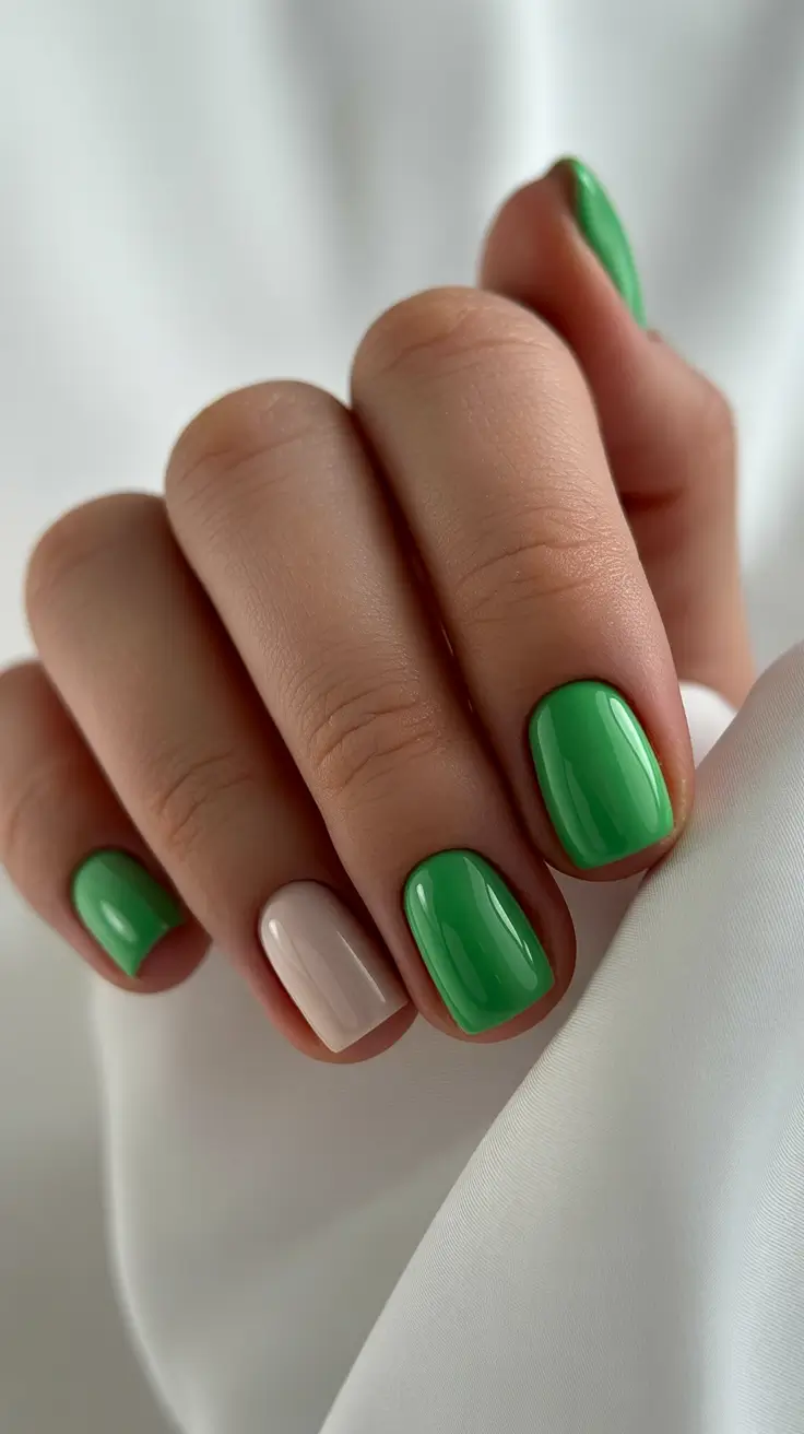 simple short acrylic nails 2026 Fresh Green With a Soft Neutral Accent