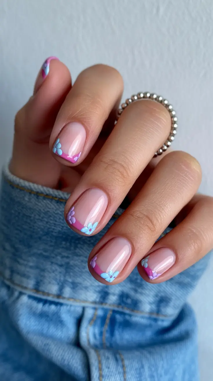 square nails inspiration 2026 Micro Floral French on Short Square Nails