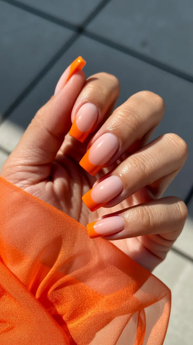 square nails inspiration 2026 Vivid Orange French Square Tips
