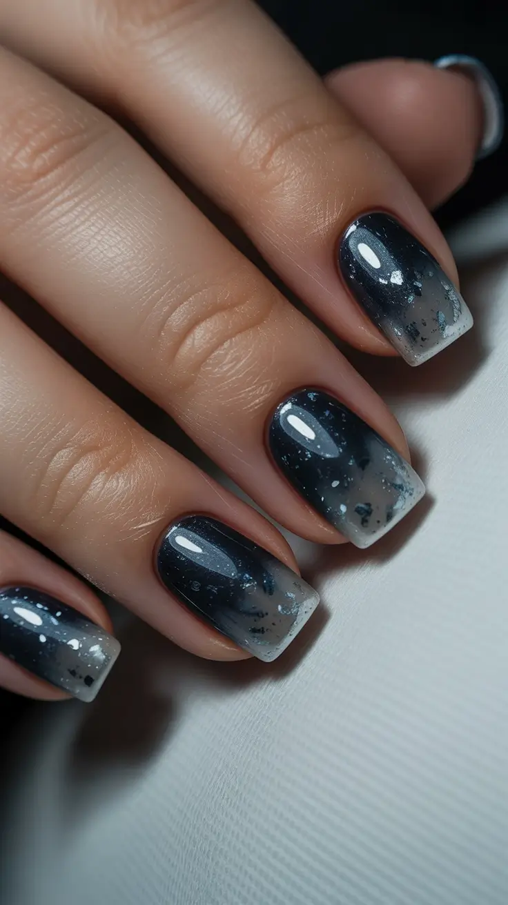 square nails inspiration 2026 Midnight Frost Ombre on Short Square Nails