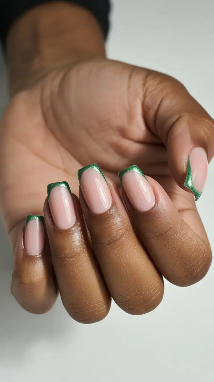 square nails inspiration 2026 Emerald Metallic French Edges