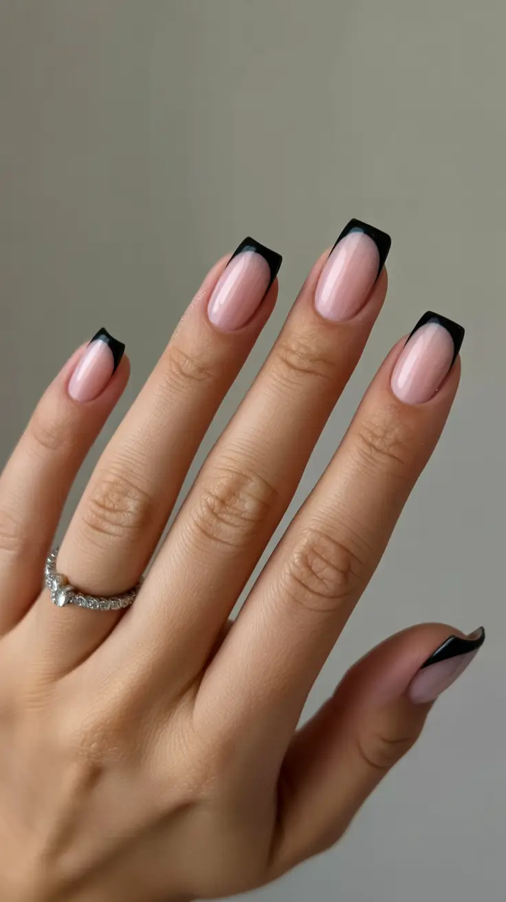 square nails inspiration 2026 Minimal Black-Edged Square French