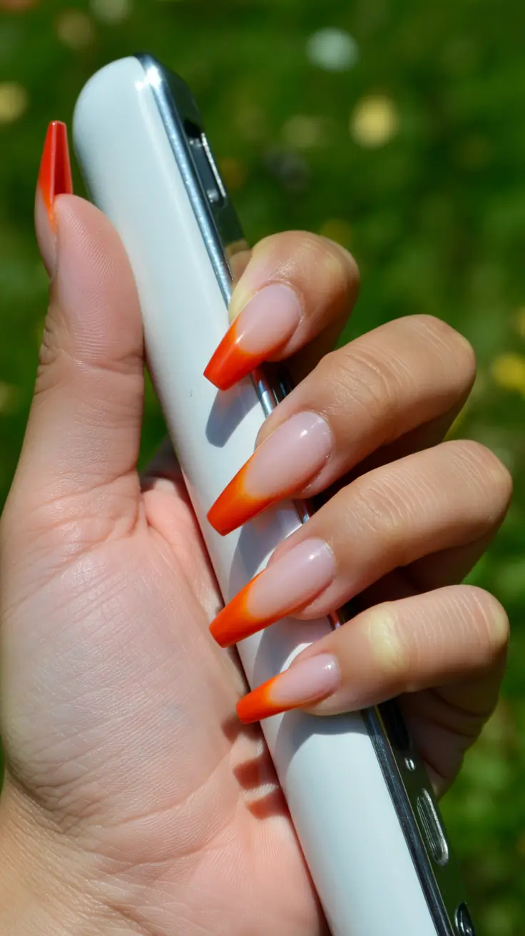 stylish french nails 2026 Sunset-Orange French for Summer Warmth