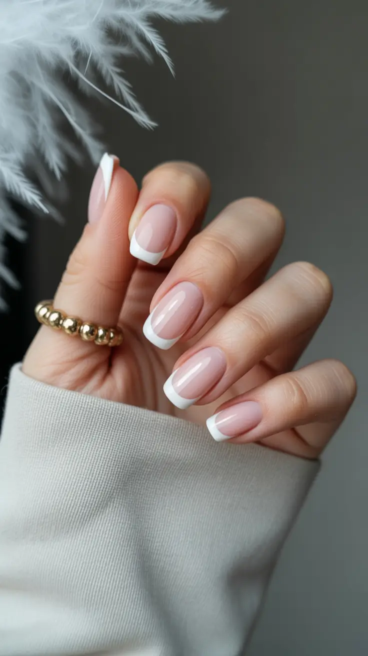 stylish french nails 2026 Classic Square White French for Everyday Chic