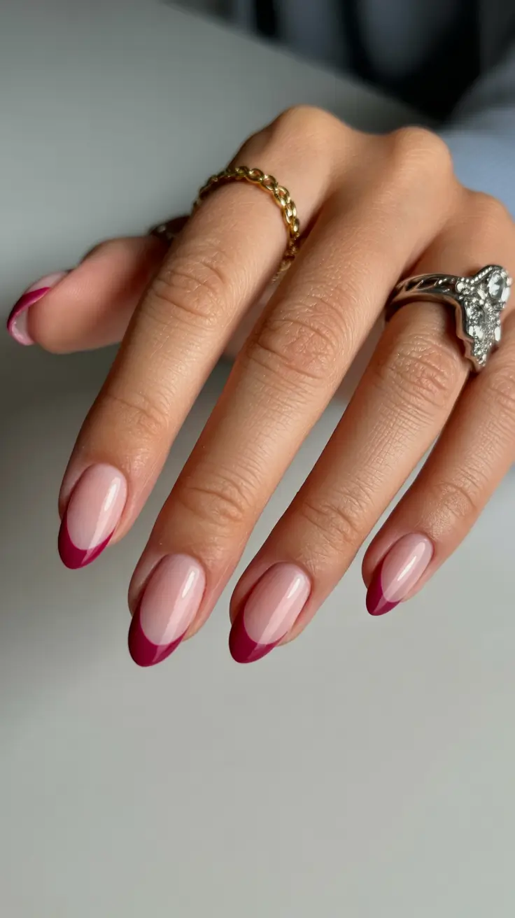 stylish french nails 2026 Berry-Toned French for Soft Romance