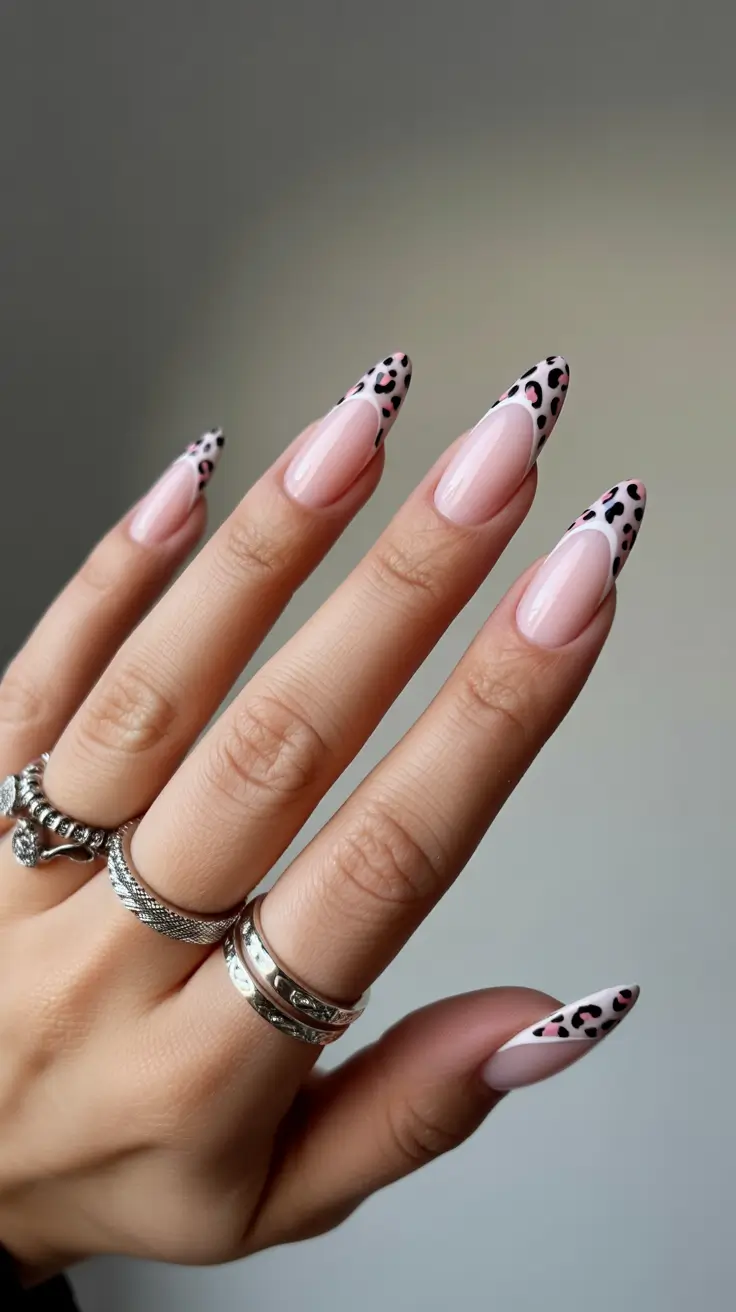 stylish french nails 2026 Leopard French Tips for Playful Confidence