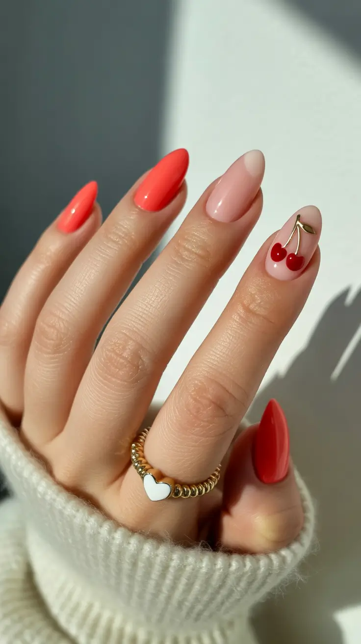 stylish gel nails 2026 Cherry Pop Accents for a Sweet Summer Story