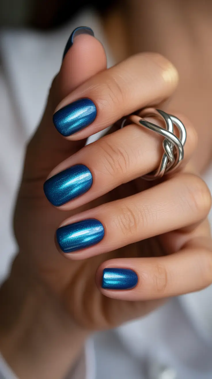 stylish gel nails 2026 Ocean-Shimmer Blue on Short Nails for Soft Sophistication