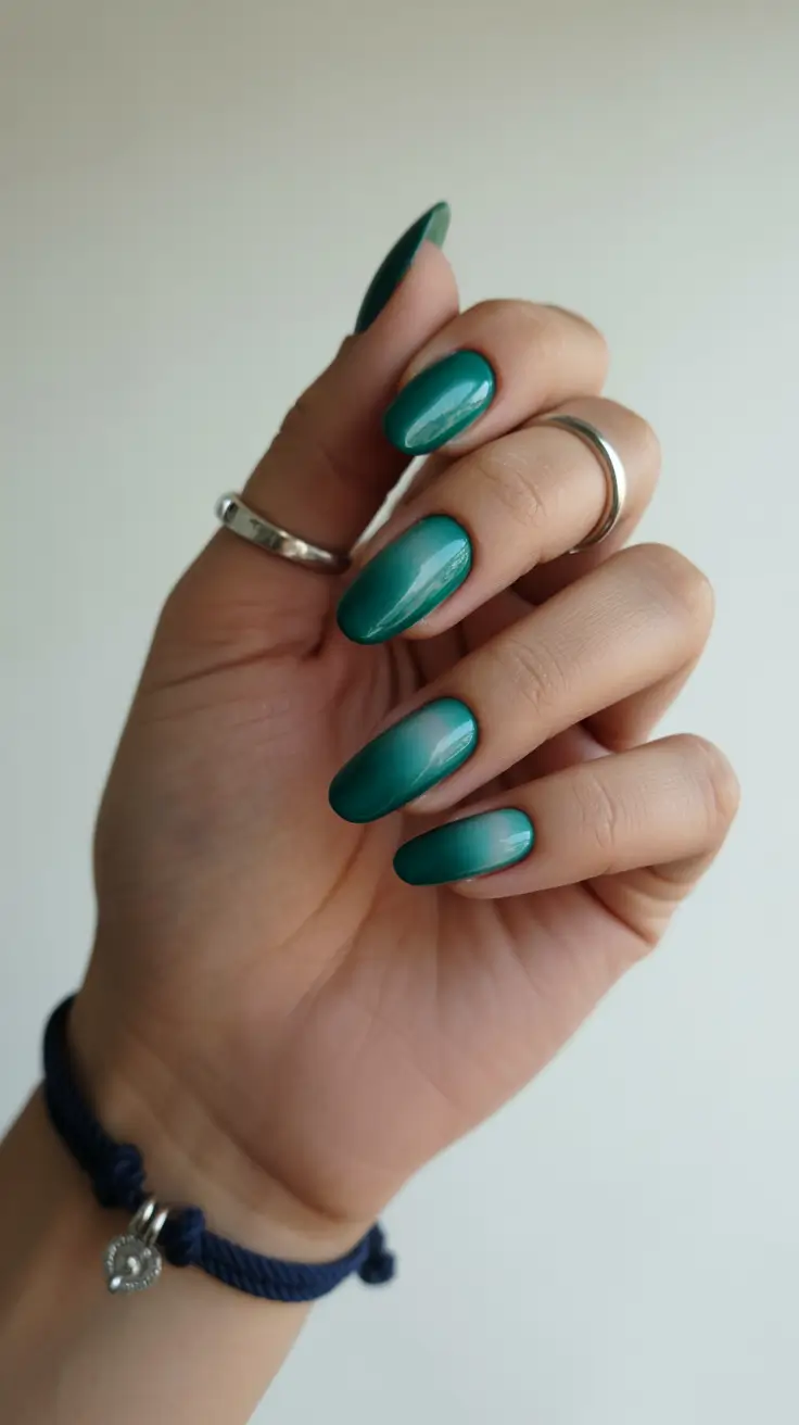 stylish gel nails 2026 Teal Gradient Glow for Cool Summer Depth