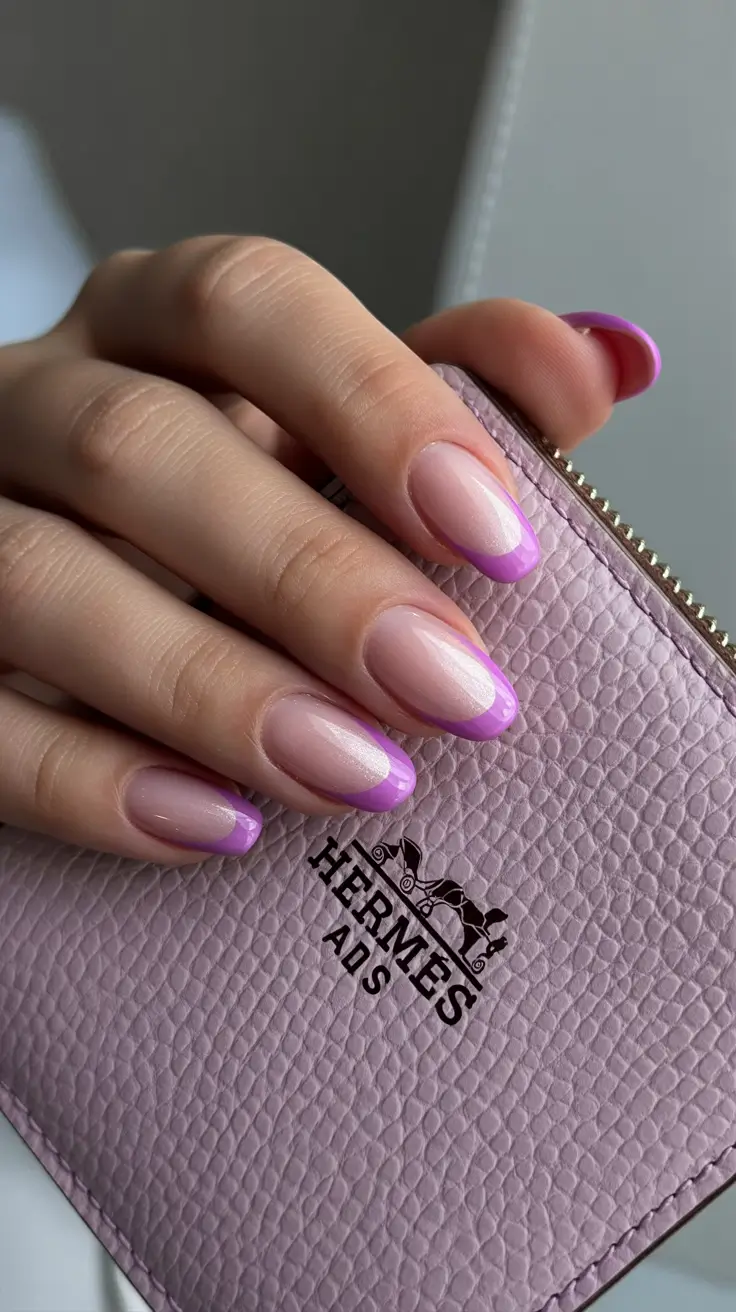 stylish gel nails 2026 Lavender-Tipped French for a Fresh, Soft Glow