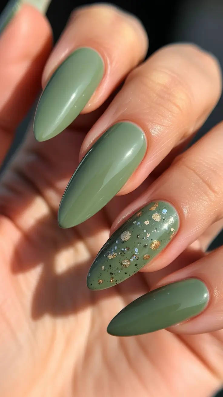 stylish gel nails 2026 Golden Moss Sparkle for Nature-Loving Summer Girls