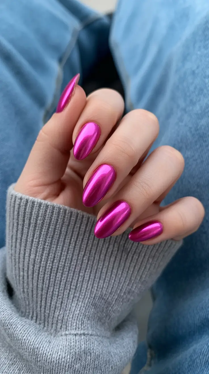 stylish gel nails 2026 Barbie-Fuchsia Chrome for Bold Summer Confidence