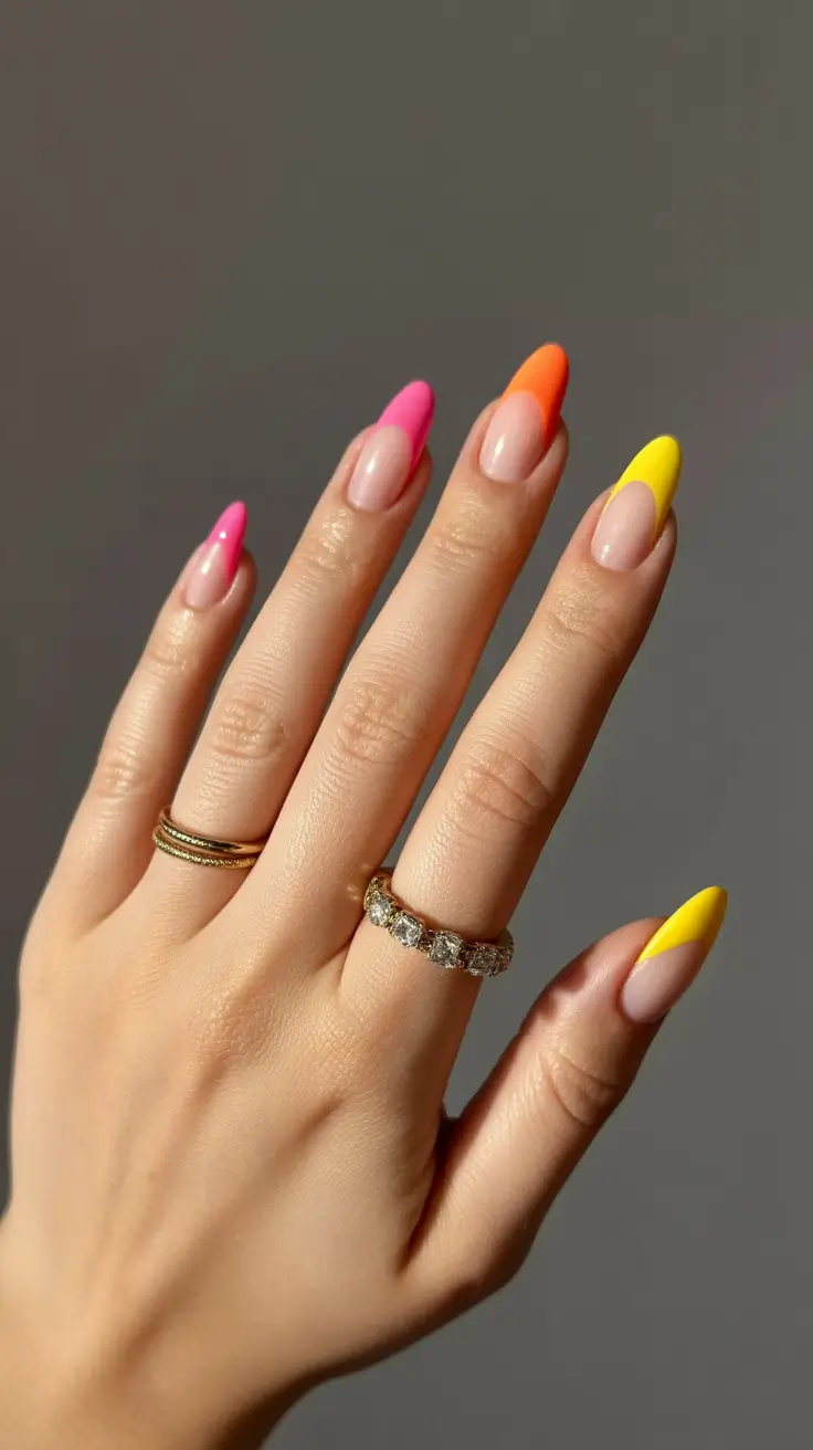 stylish gel nails 2026 Sunrise Color-Tipped Nails for a Playful, Modern Twist