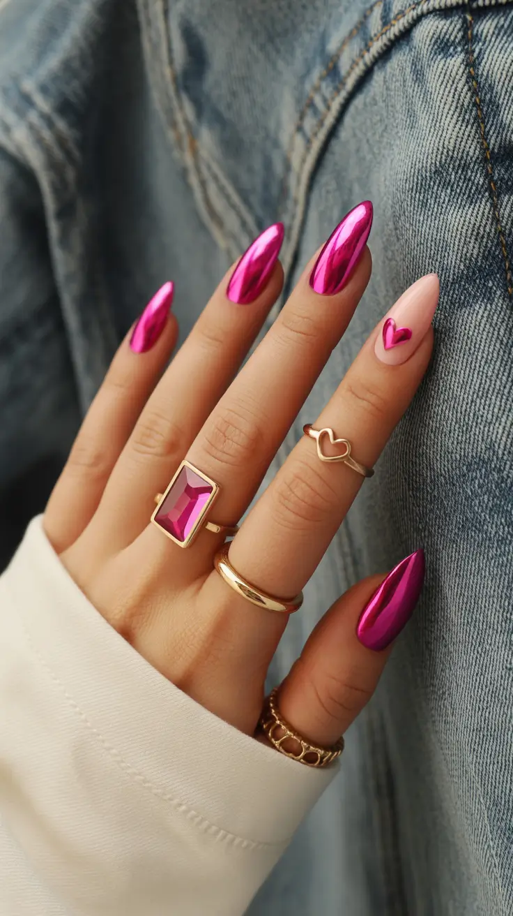 stylish gel nails 2026 Fuchsia Love Accents for a Sweet, Bold Contrast