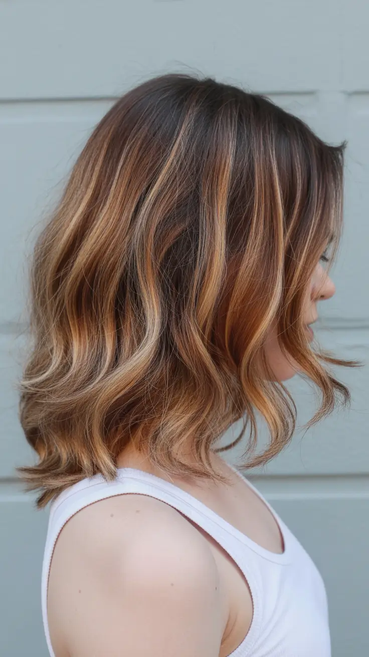 Stylish natural hairstyles 2026 Warm Wavy Lob With Sunlit Highlights