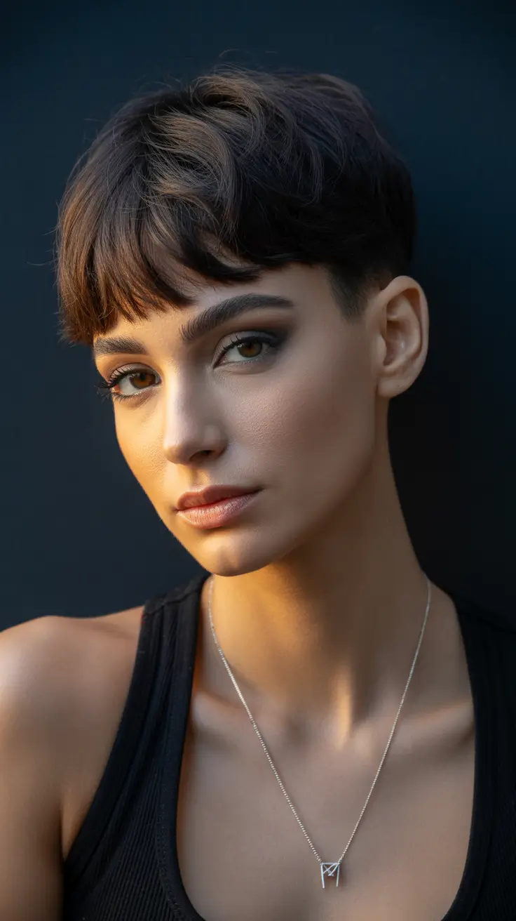 Stylish pixie hairstyles 2026 Sleek Crop With Structured Mini Bangs