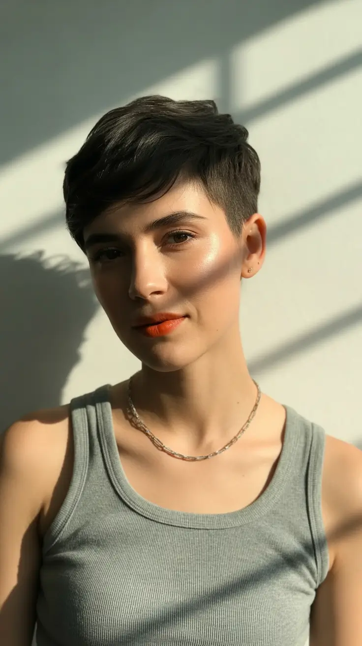 Stylish pixie hairstyles 2026 Shadow-Tapered Pixie With Soft Masculine Edge