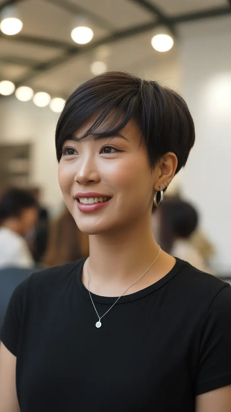 Stylish pixie hairstyles 2026 Clean Silhouette Pixie With Soft Layered Bangs