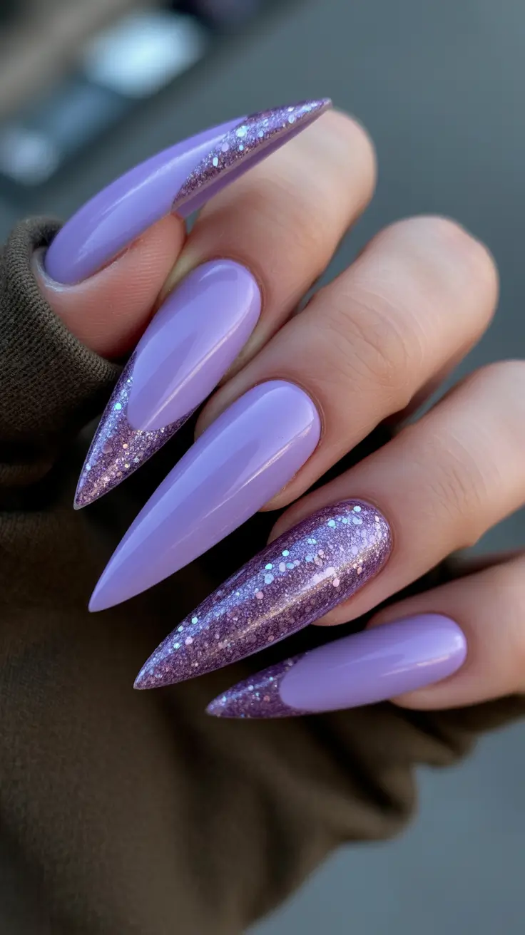 stiletto-nails Lavender Sparkle Stardust Tips