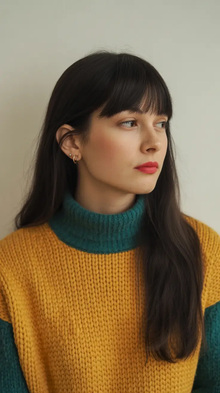 Top haircuts for long hair 2026 Classic Straight Bangs with Sleek Length