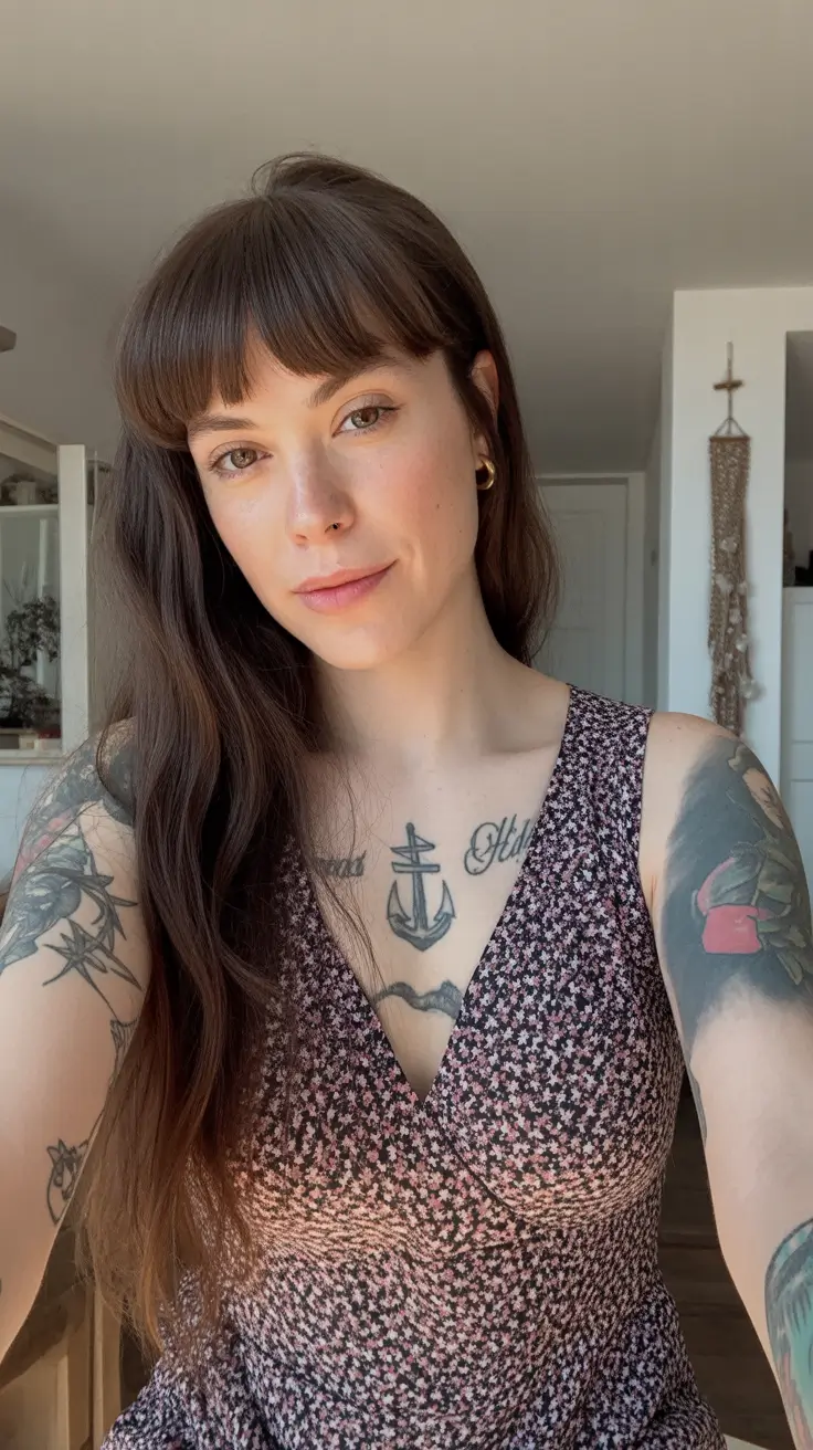 Top haircuts for long hair 2026 Vintage Micro Bangs with Long Flow