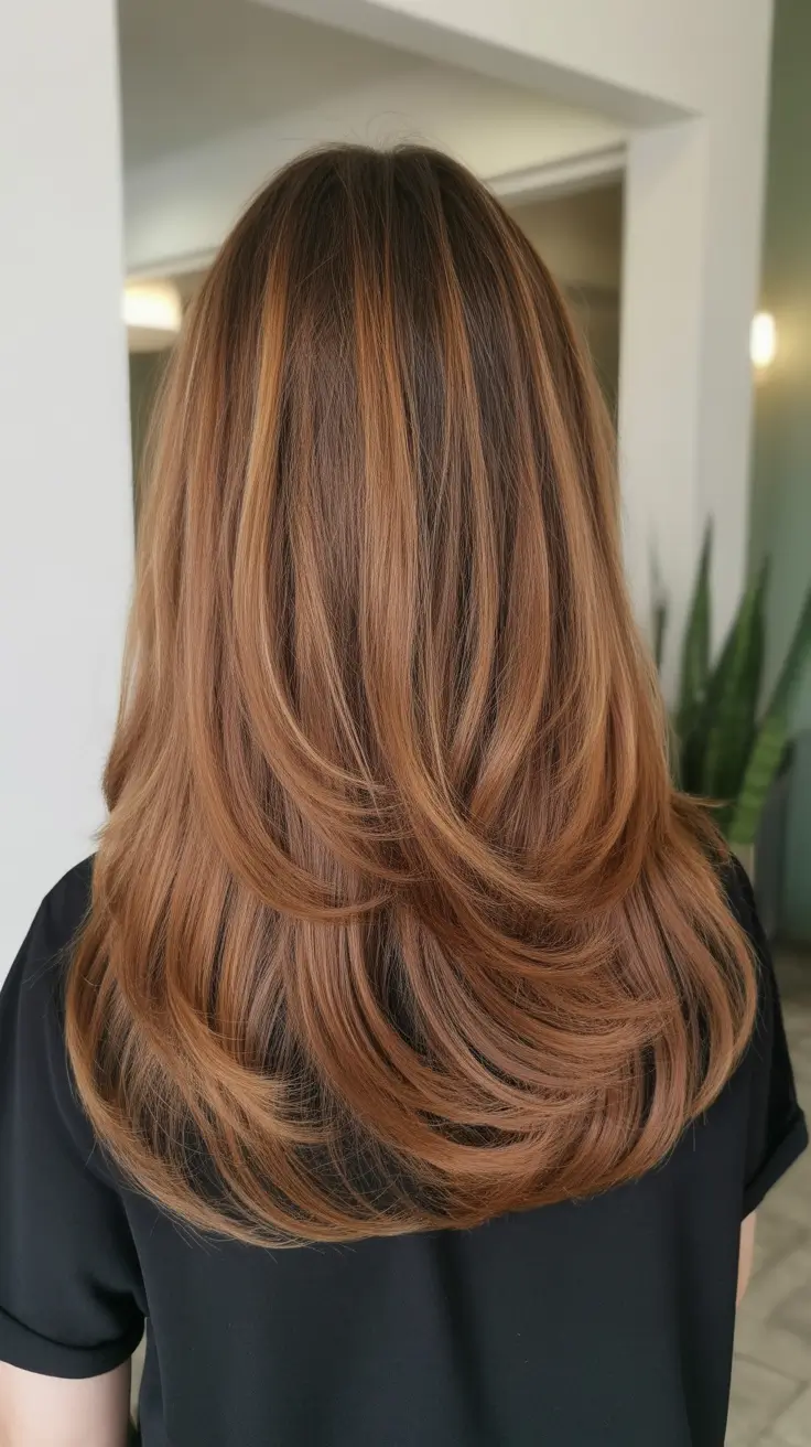 Top haircuts for long hair 2026 Caramel Butterfly Layers