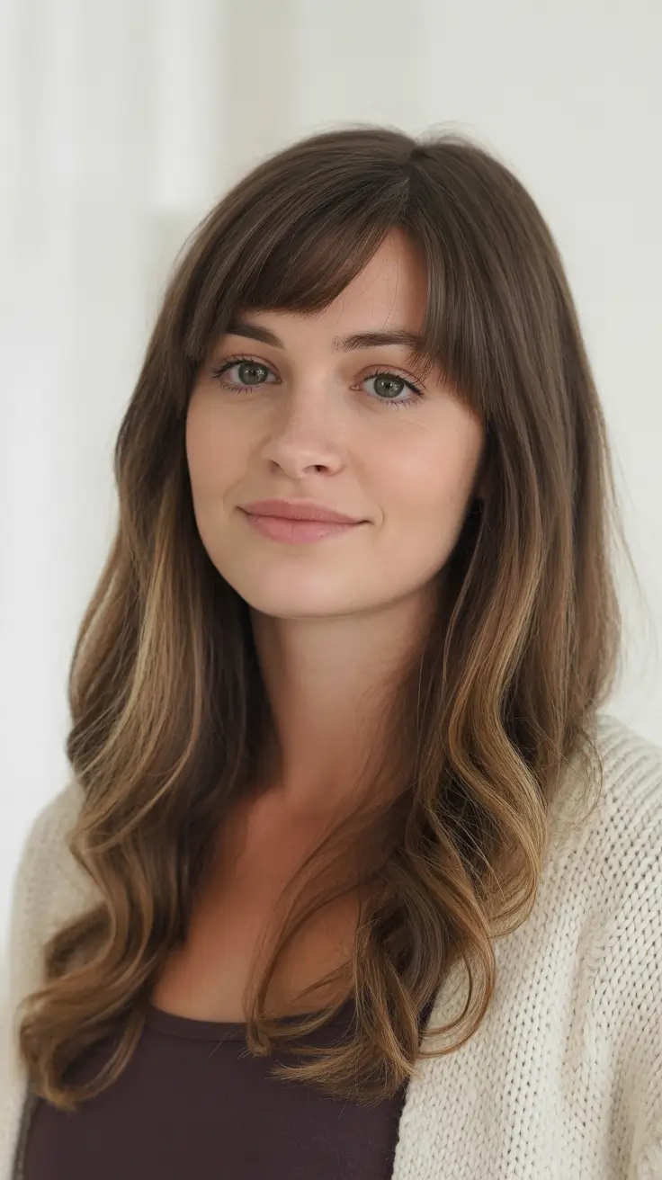 Top haircuts for long hair 2026 Subtle Waves and Straight Bangs