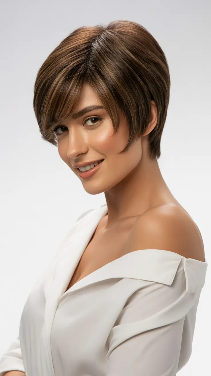 asymmetrical pixie haircut soft caramel perfection