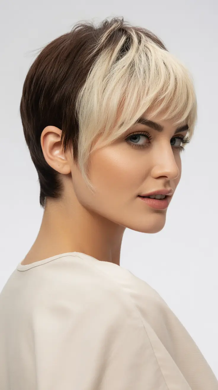 asymmetrical pixie haircut contrast blonde tipped pixie