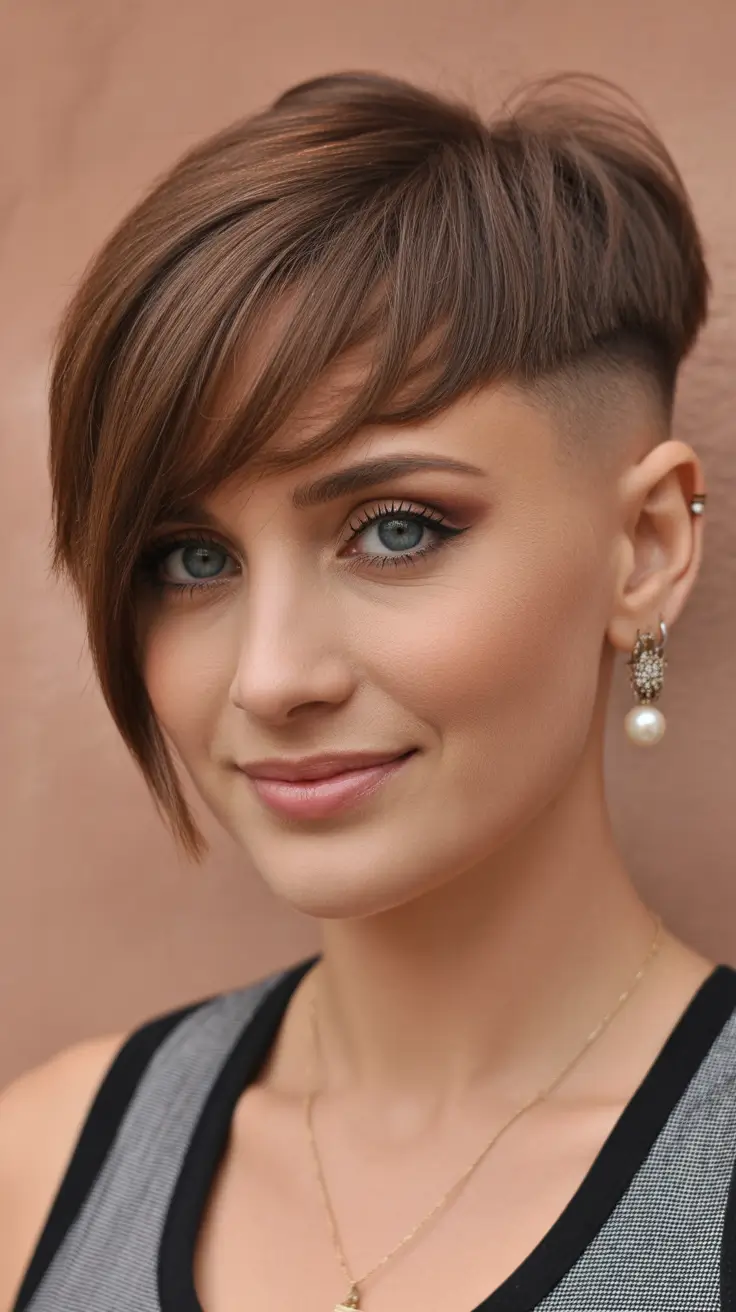 asymmetrical pixie haircut smoky mocha undercut pixie