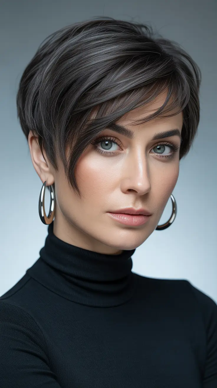 asymmetrical pixie haircut futuristic charcoal pixie