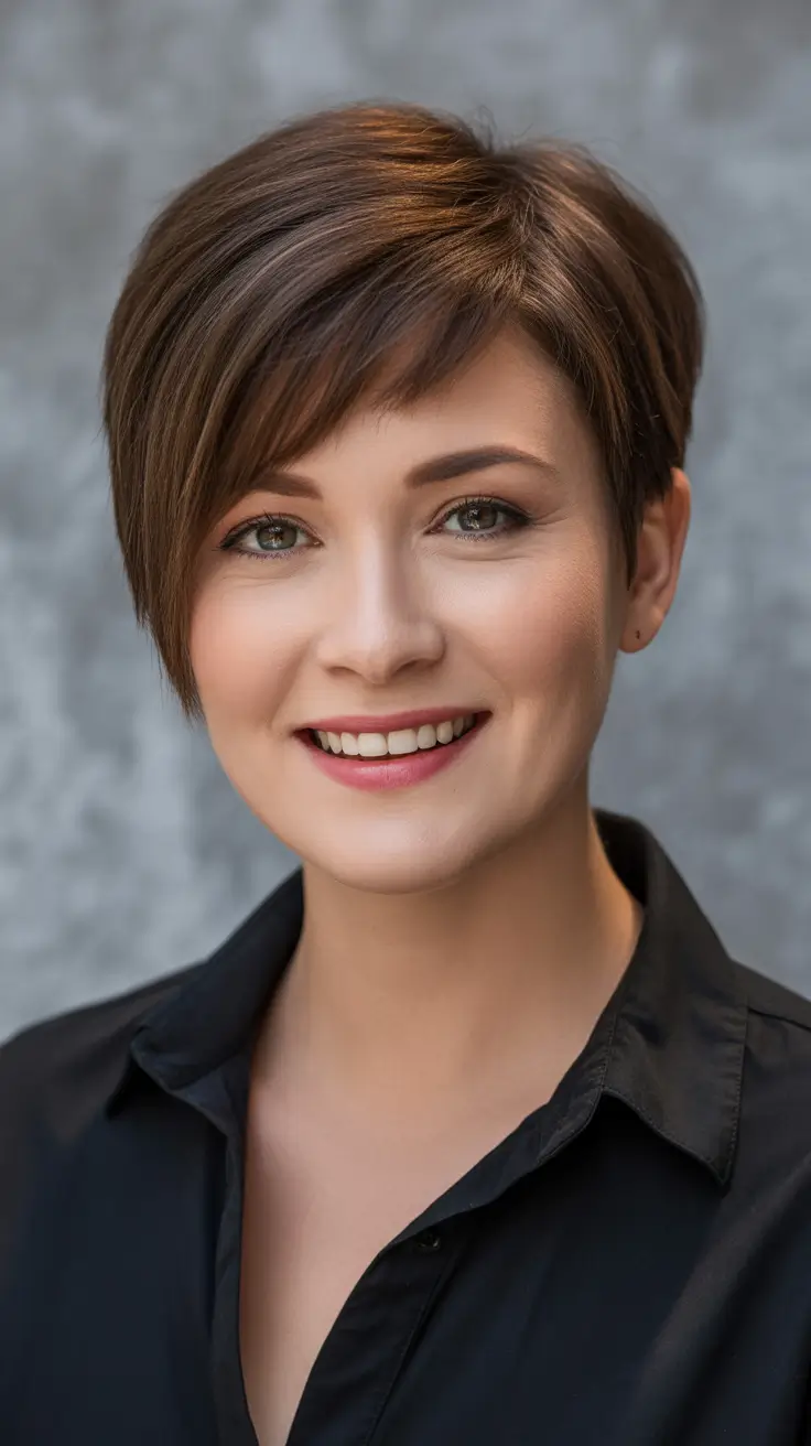 asymmetrical pixie haircut classic chic polished finish