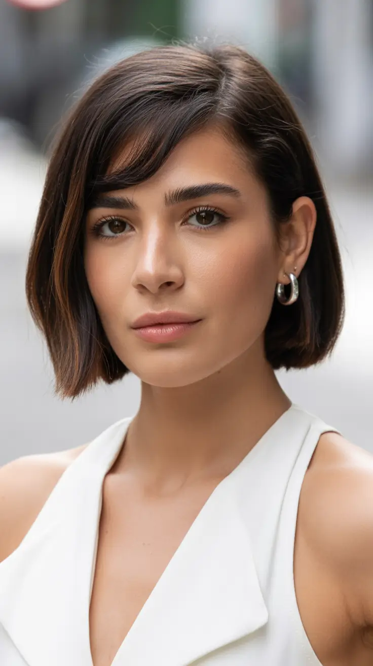 bob haircut with bangs Soft Side Sweep Charm