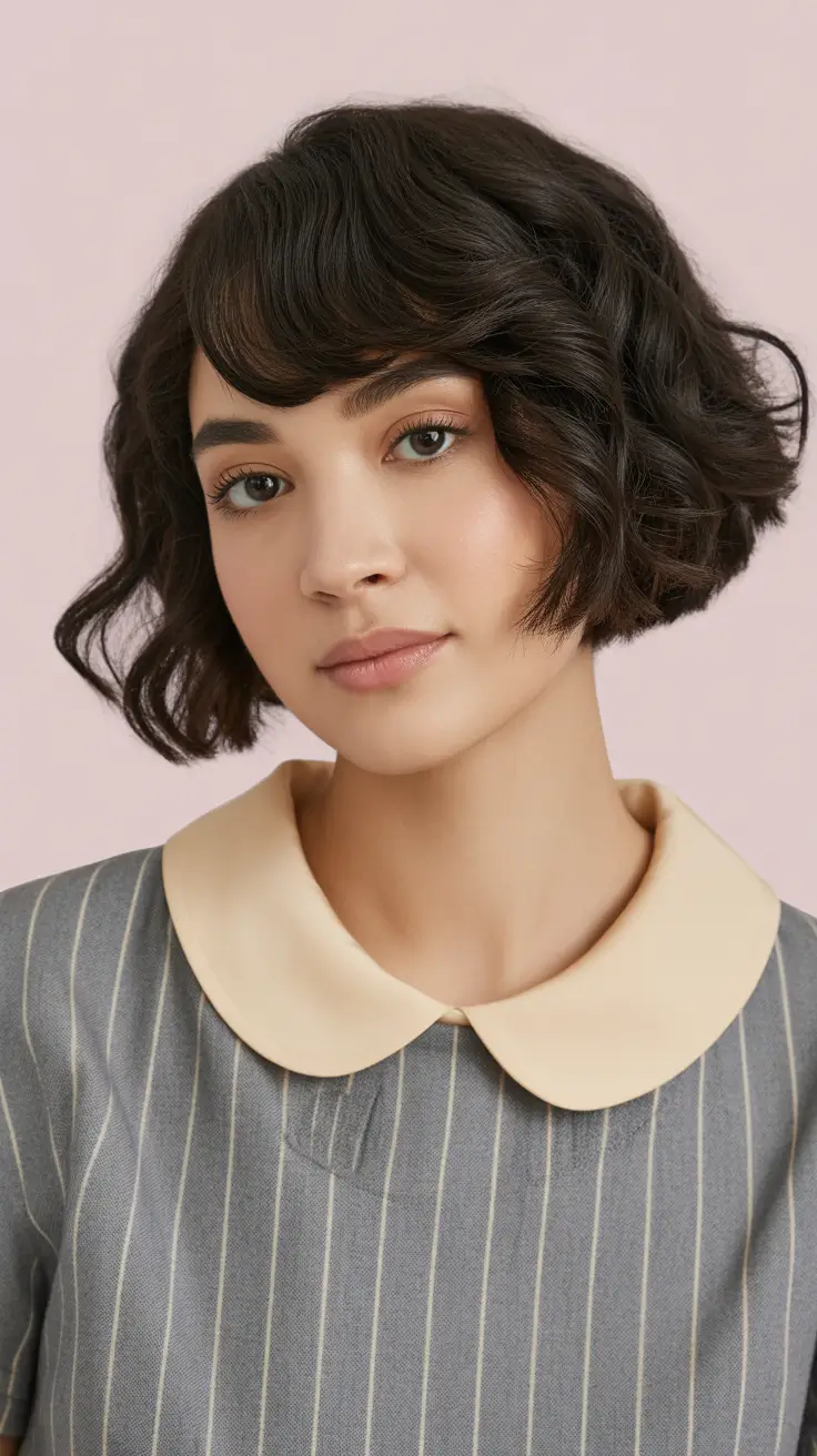 choppy bob haircuts 2026 Short Wavy Bob with Retro Bangs