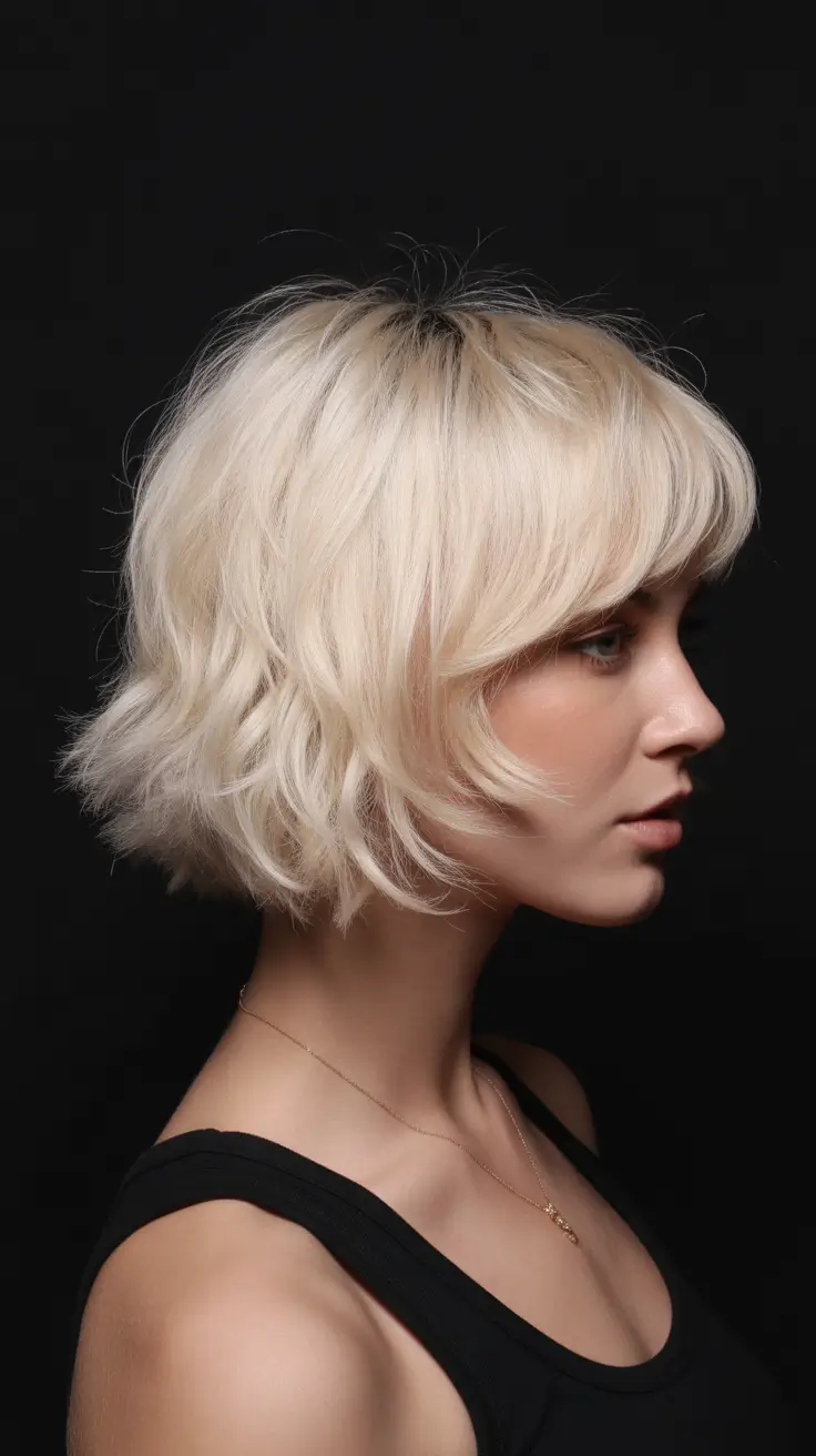 choppy bob haircuts 2026 Platinum Wavy Bob with Soft Fringe