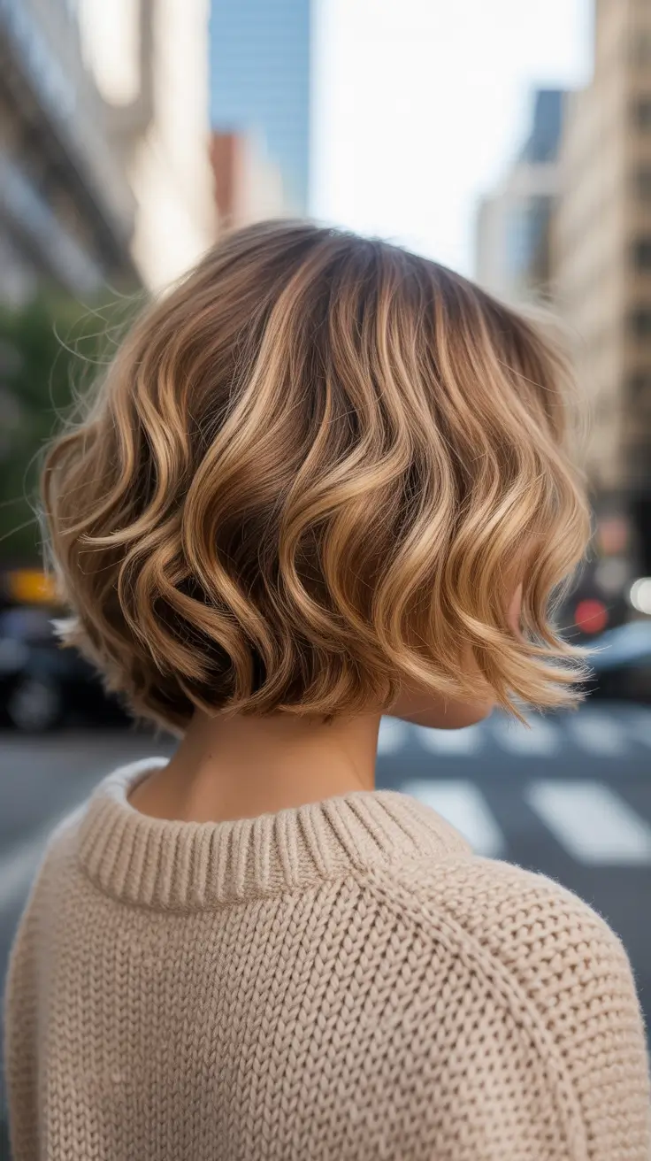 choppy bob haircuts 2026 Golden City Bob with Loose Waves