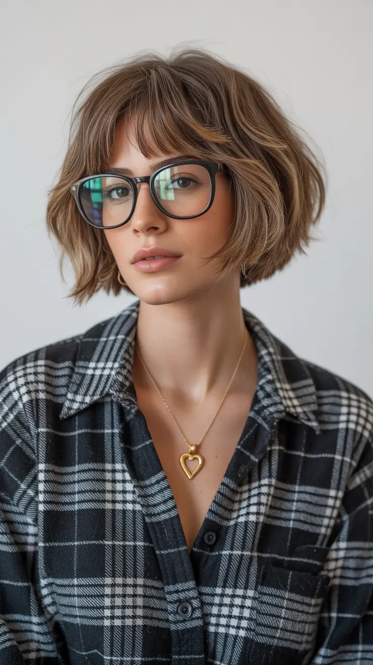 choppy bob haircuts 2026 Effortless Fringe Bob with Glasses